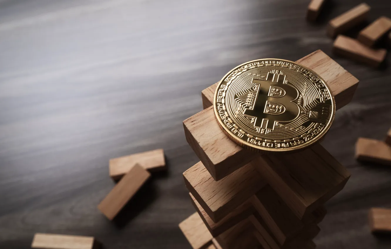 Photo wallpaper gold, wood, bitcoin