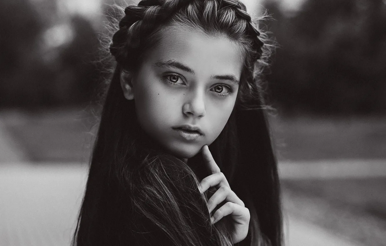 Photo wallpaper look, face, hand, portrait, black and white, girl, monochrome