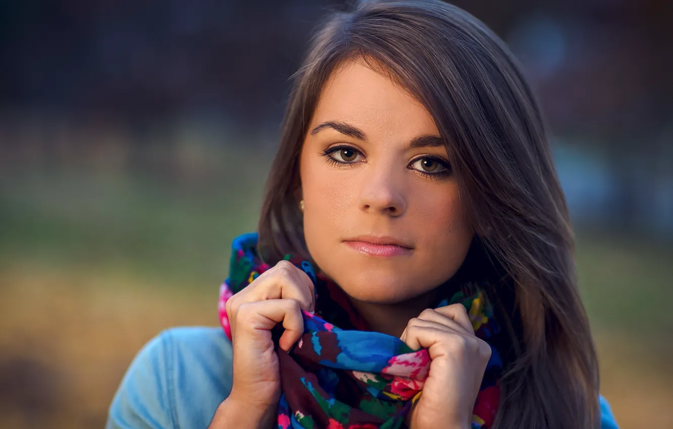 Photo wallpaper girl, scarf, brunette