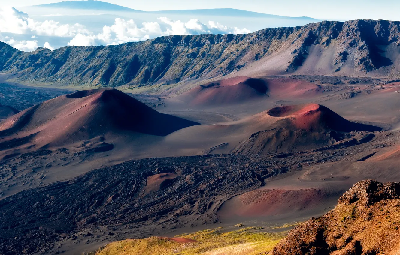 Photo wallpaper the sky, clouds, valley, volcanoes, Hawaii, craters