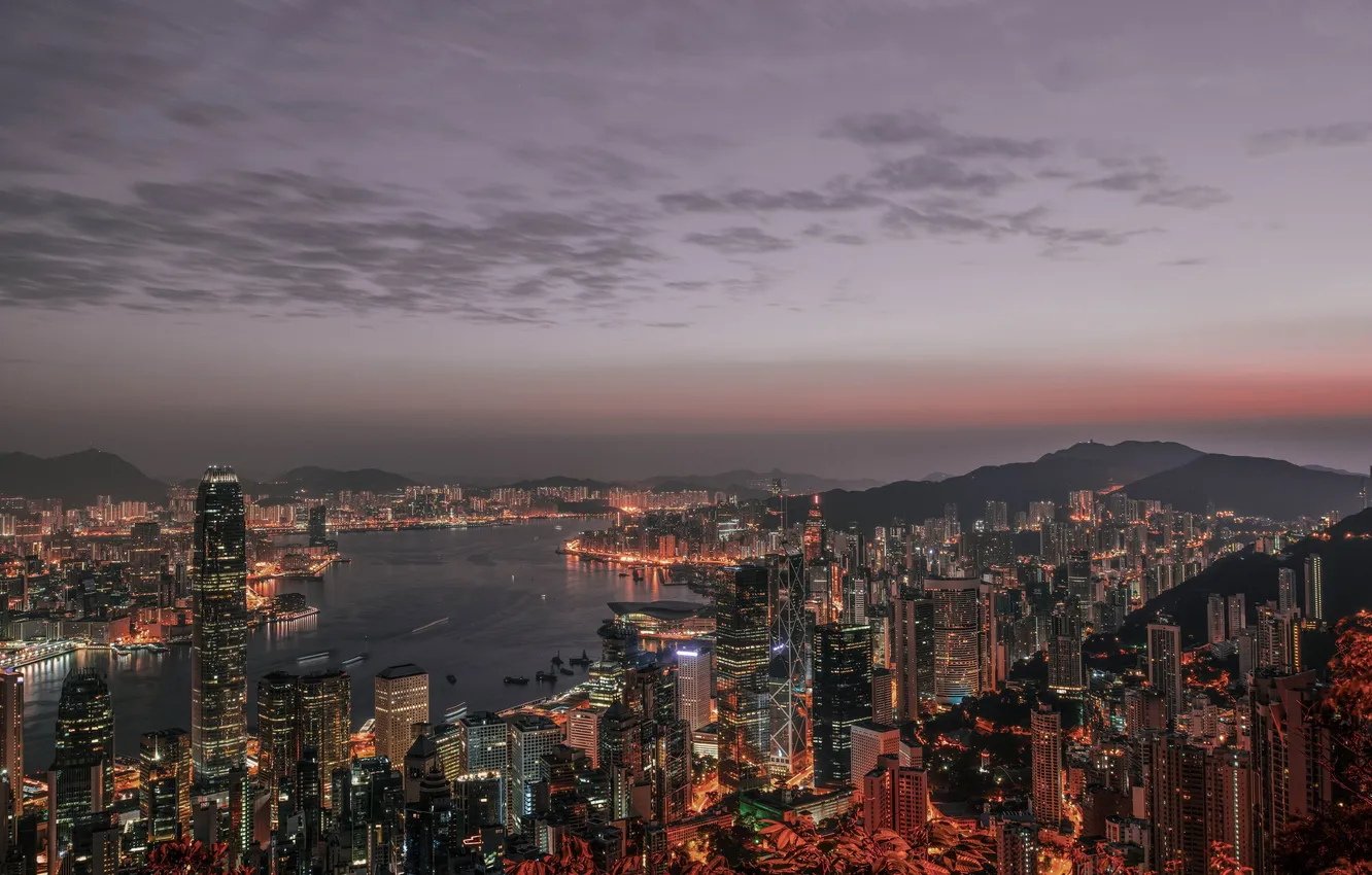 Photo wallpaper sunset, the city, Asia, Hong Kong, the evening, China, Hong Kong