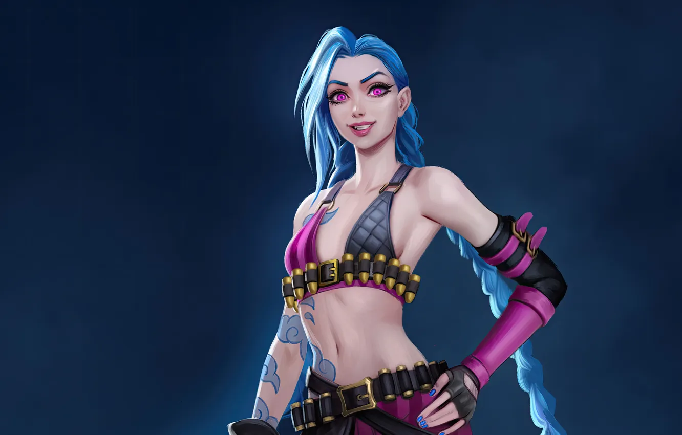 Photo wallpaper art, League of Legends, Jinx, Dive