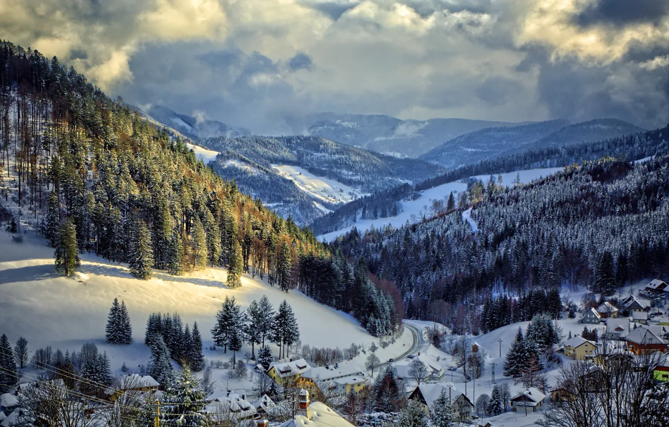 Photo wallpaper winter, snow, trees, mountains, nature, Germany, slope, Muggenbrunn