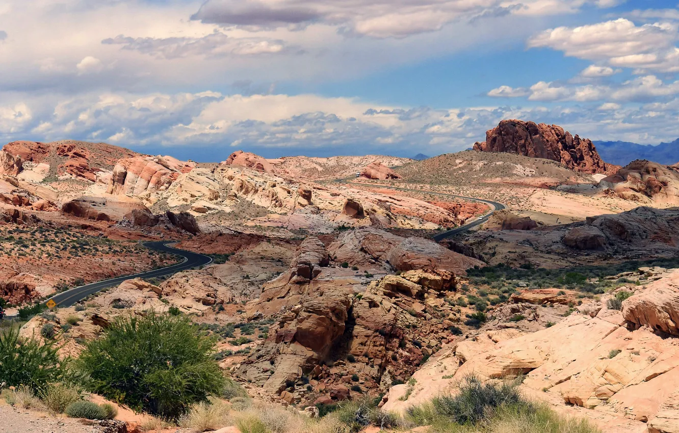 Photo wallpaper road, rocks, panorama, USA, Nevada