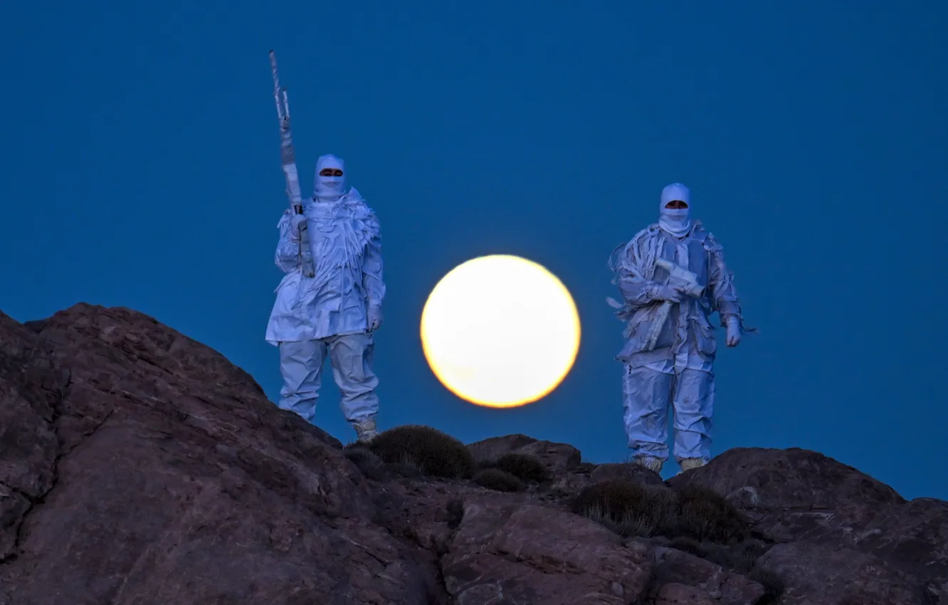 Photo wallpaper mountain, full moon, Turkish Army
