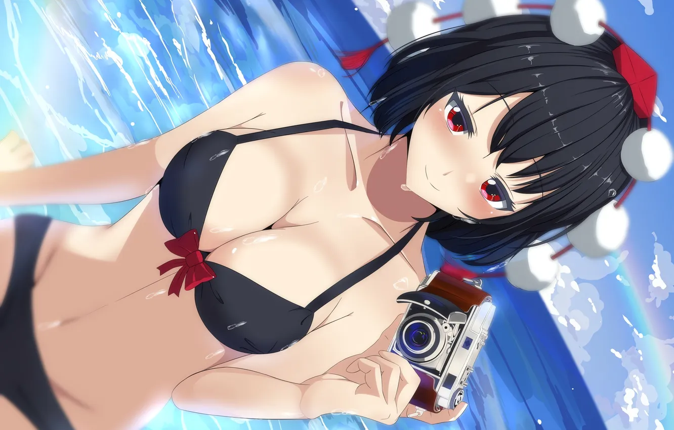 Photo wallpaper girl, sexy, wet, cleavage, beach, sea, ocean, boobs