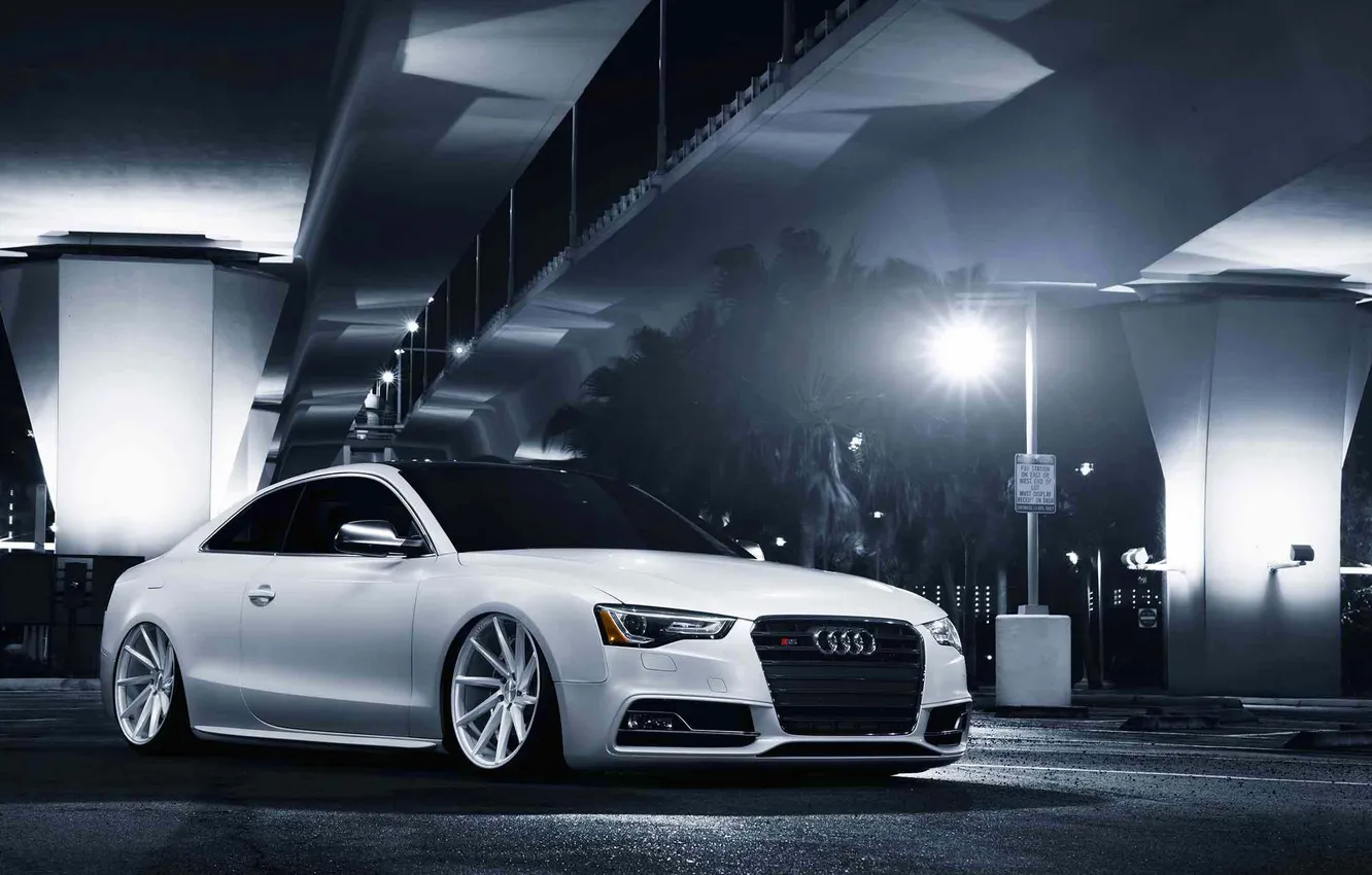 Photo wallpaper Audi, white, stance, vossen wheels, frontside