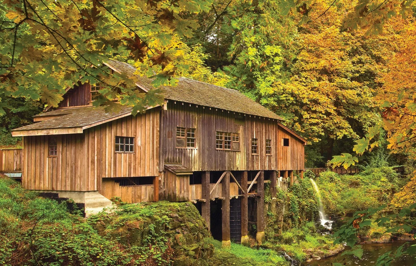 Photo wallpaper autumn, water, home