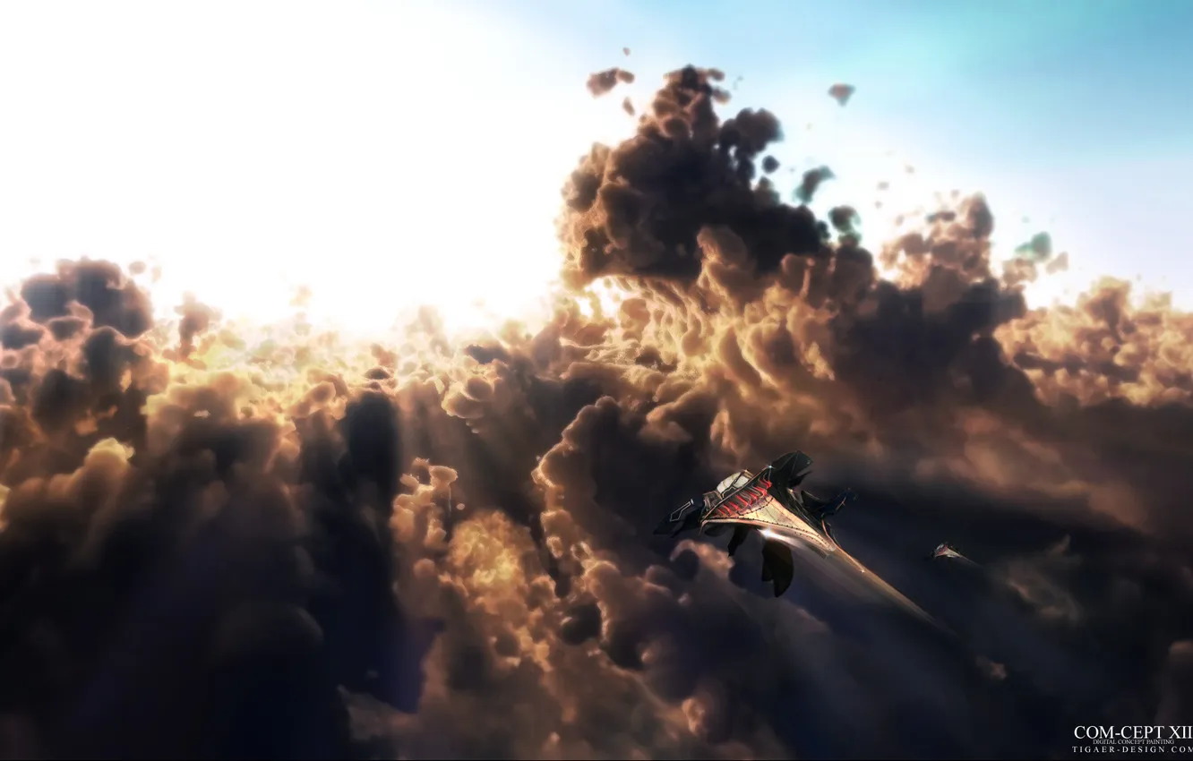 Photo wallpaper the sky, clouds, ship