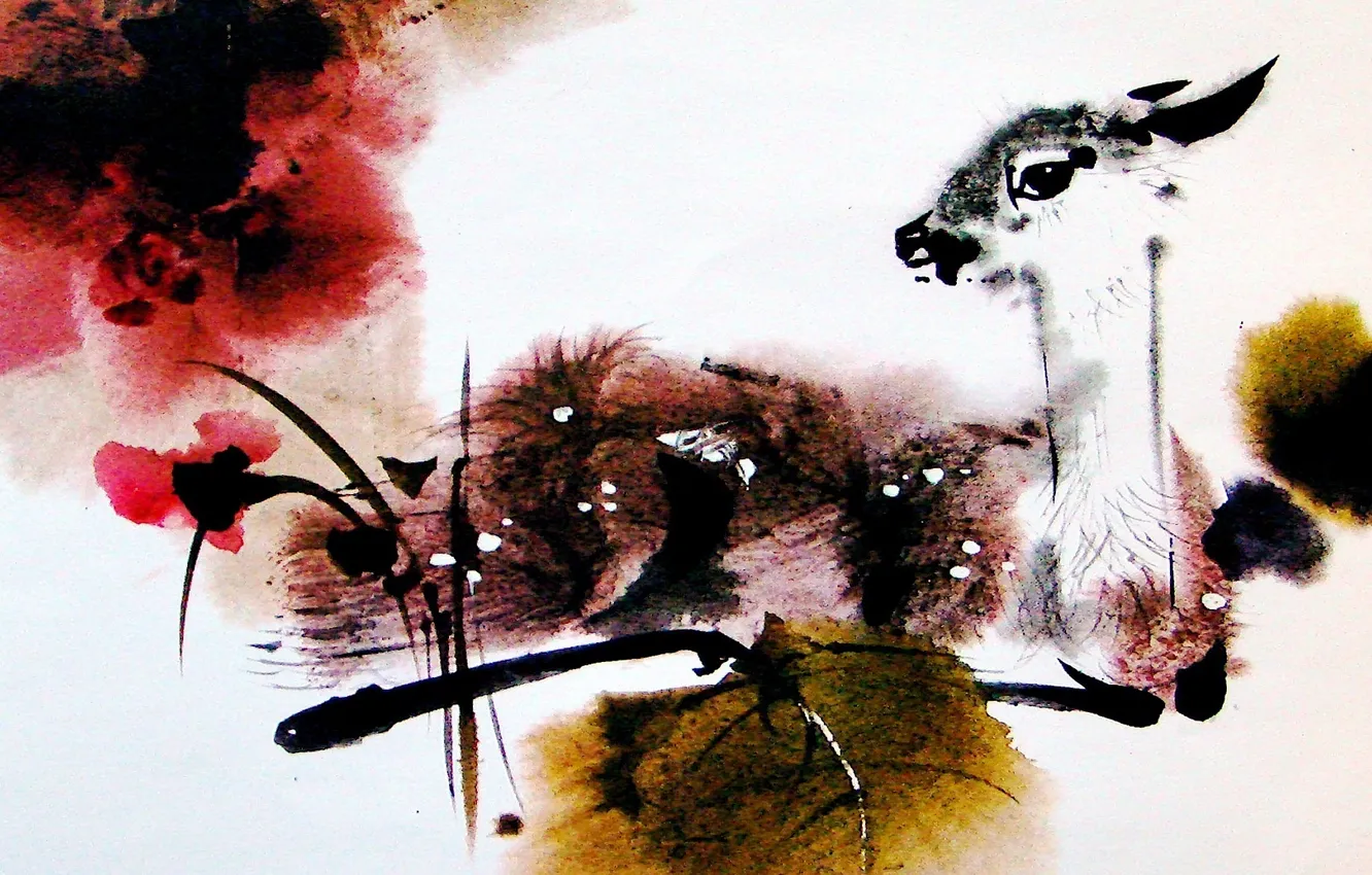 Photo wallpaper style, Bambi, deer, art, watercolor, Animals, fawn, fauna