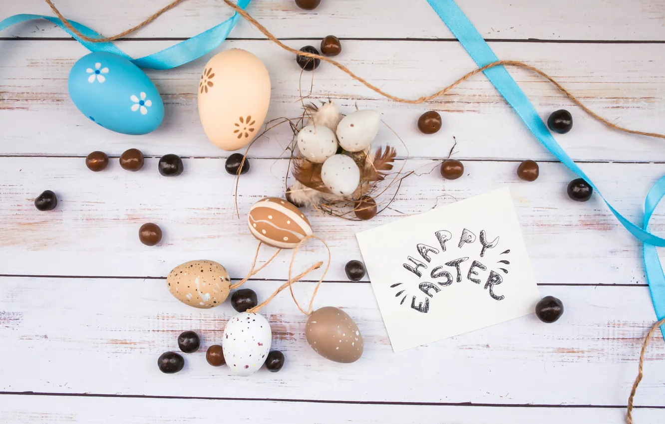 Photo wallpaper eggs, Easter, wood, spring, Easter, eggs, decoration, Happy
