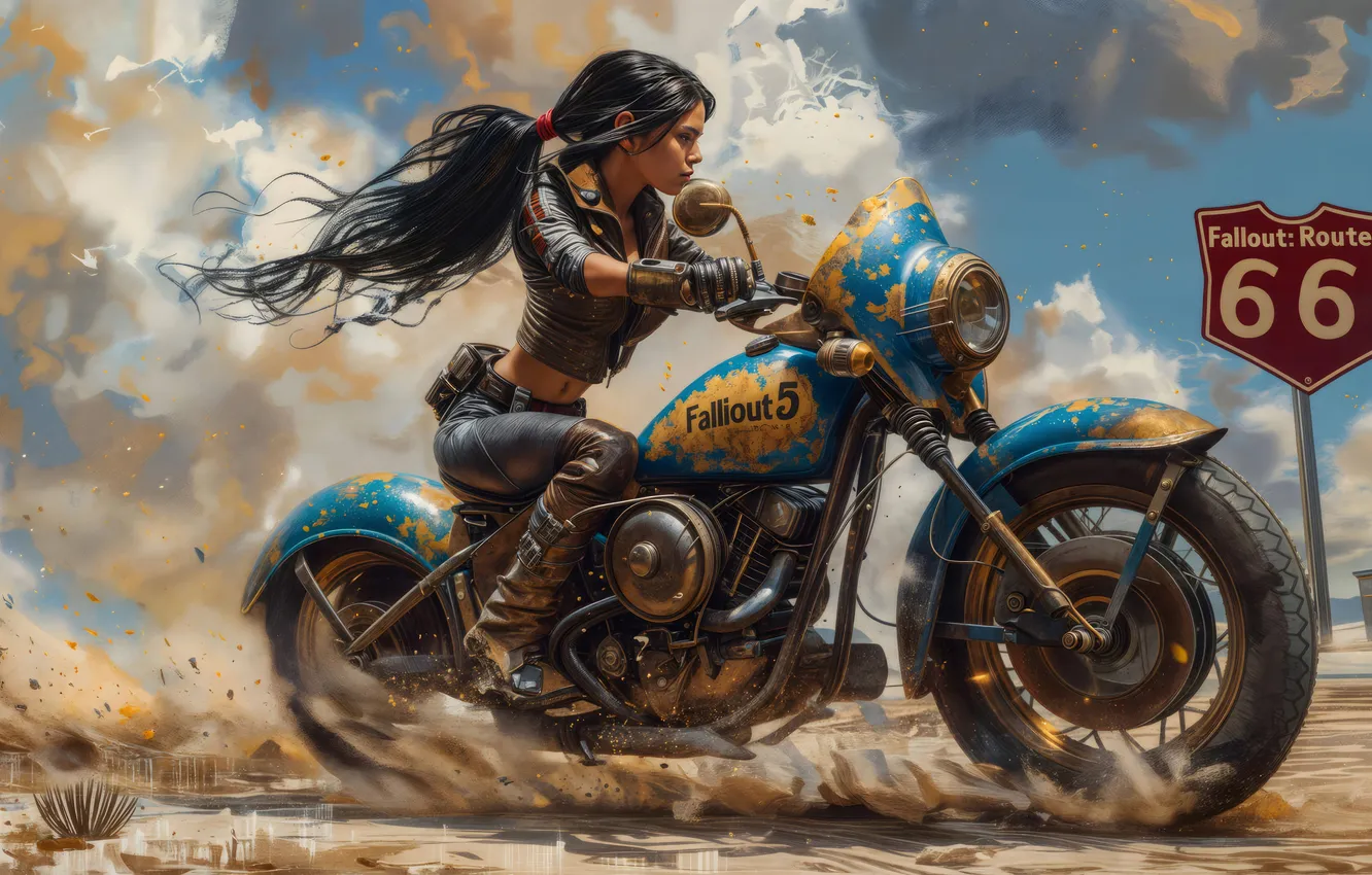 Photo wallpaper girl, Fallout, games, biker, AI Art