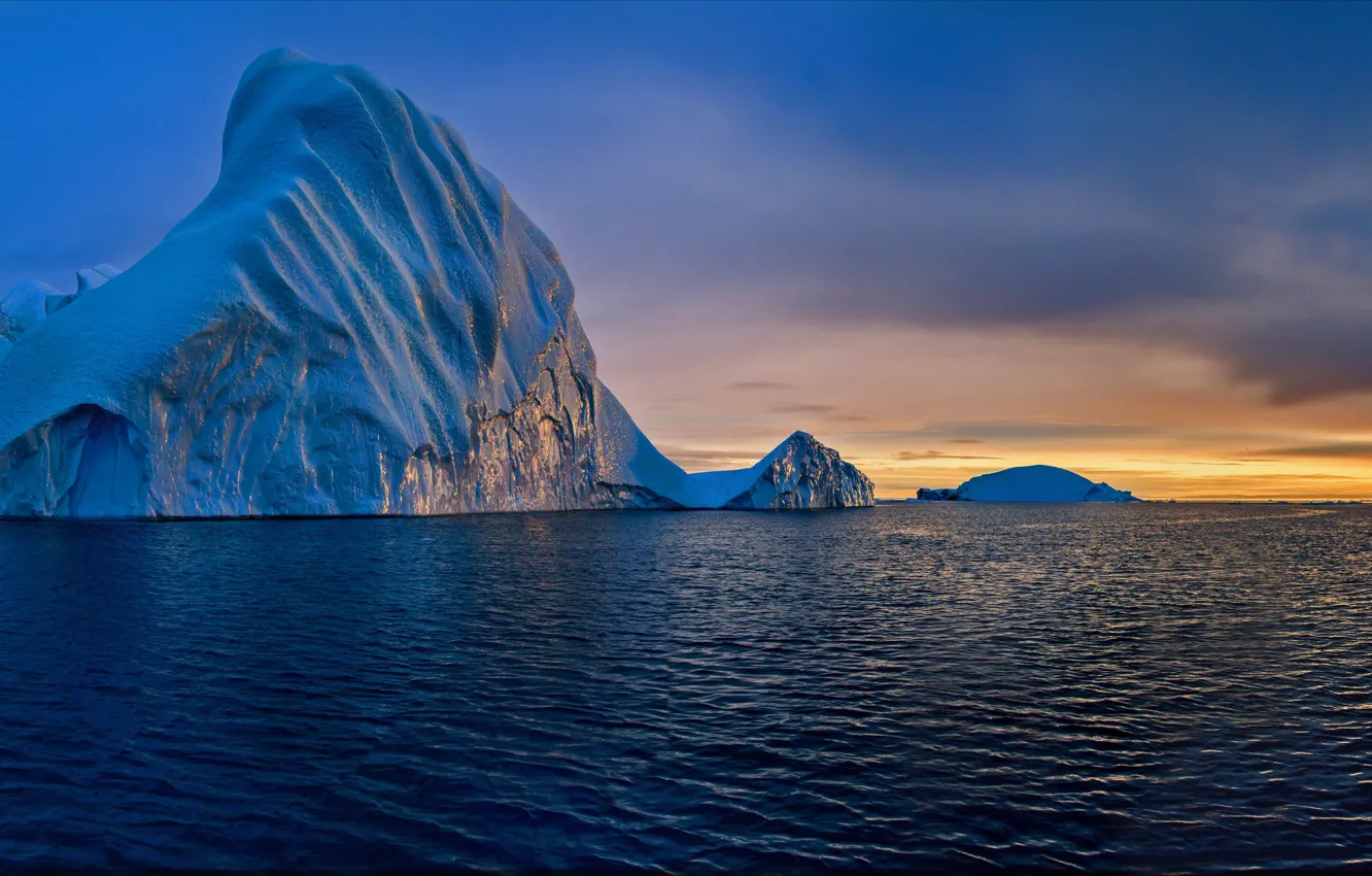 Photo wallpaper sea, sunset, iceberg, Greenland