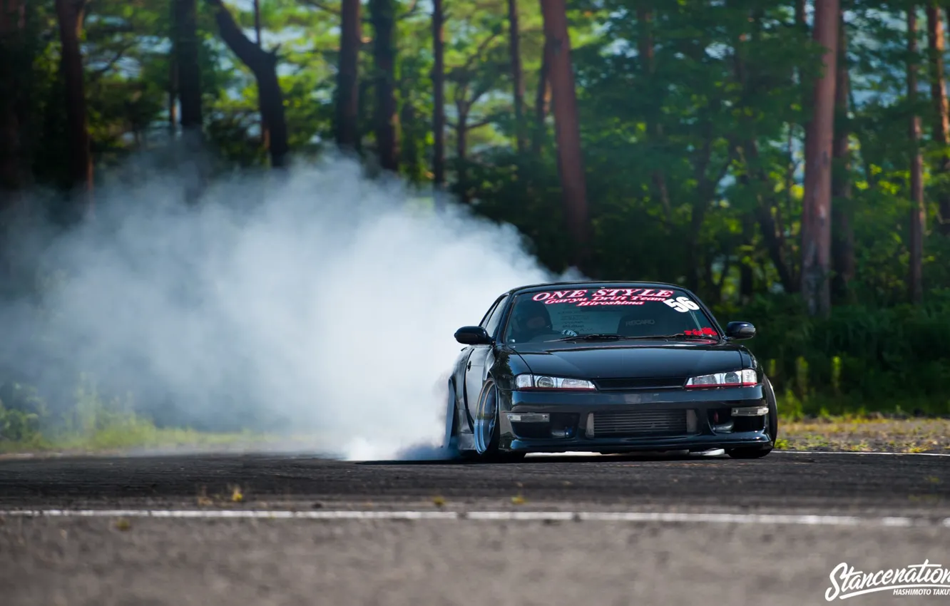 Photo wallpaper nissan, turbo, drift, black, japan, smoke, jdm, tuning