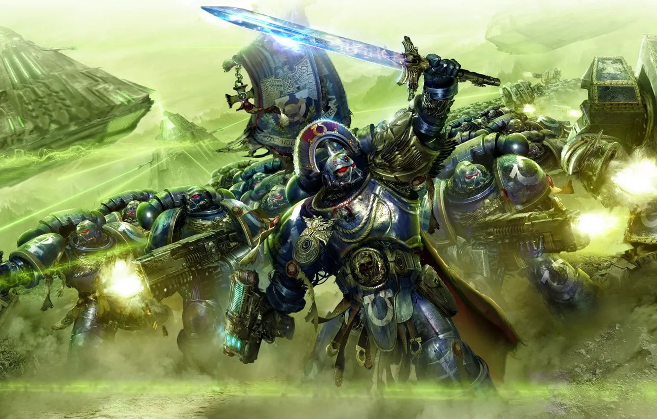 Photo wallpaper battle, warhammer 40k, monolith, Ultramarines, Ultramarines