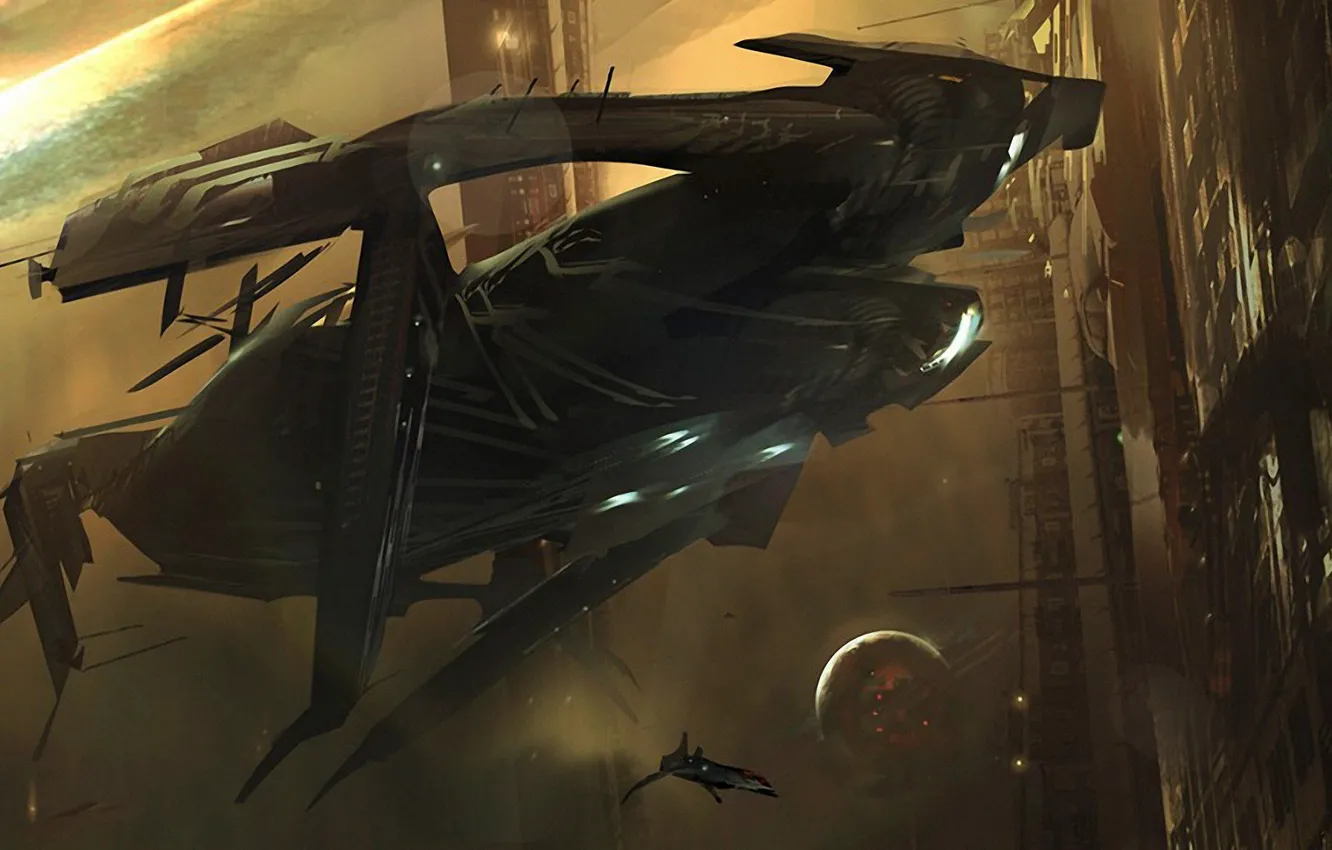 Photo wallpaper space, stars, planet, art, sci-fi, docking, Star ship