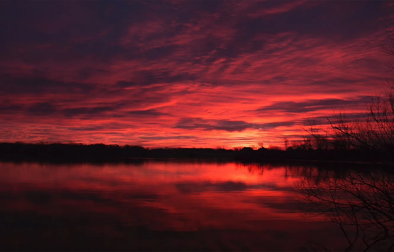 Photo wallpaper clouds, reflection, river, dawn, Wisconsin, USA, De Pere