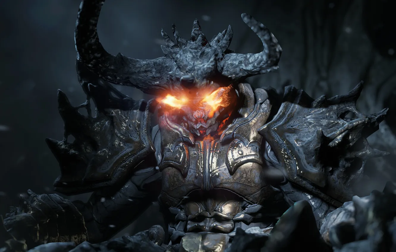 Photo wallpaper stones, flame, the demon, awakening, unreal engine 4