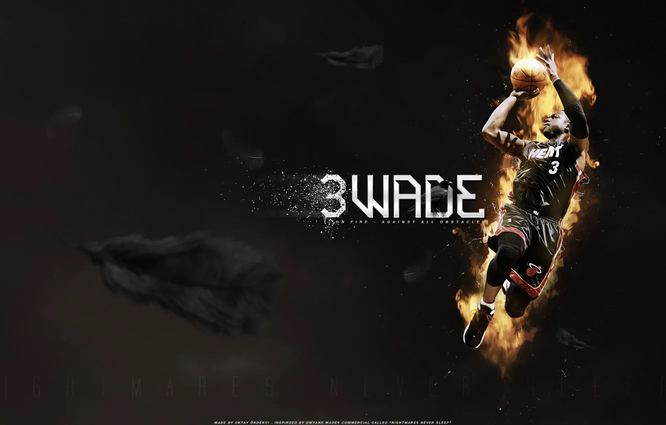 Photo wallpaper lights, Miami, feathers, Basketball, fire, Raven, black, Miami
