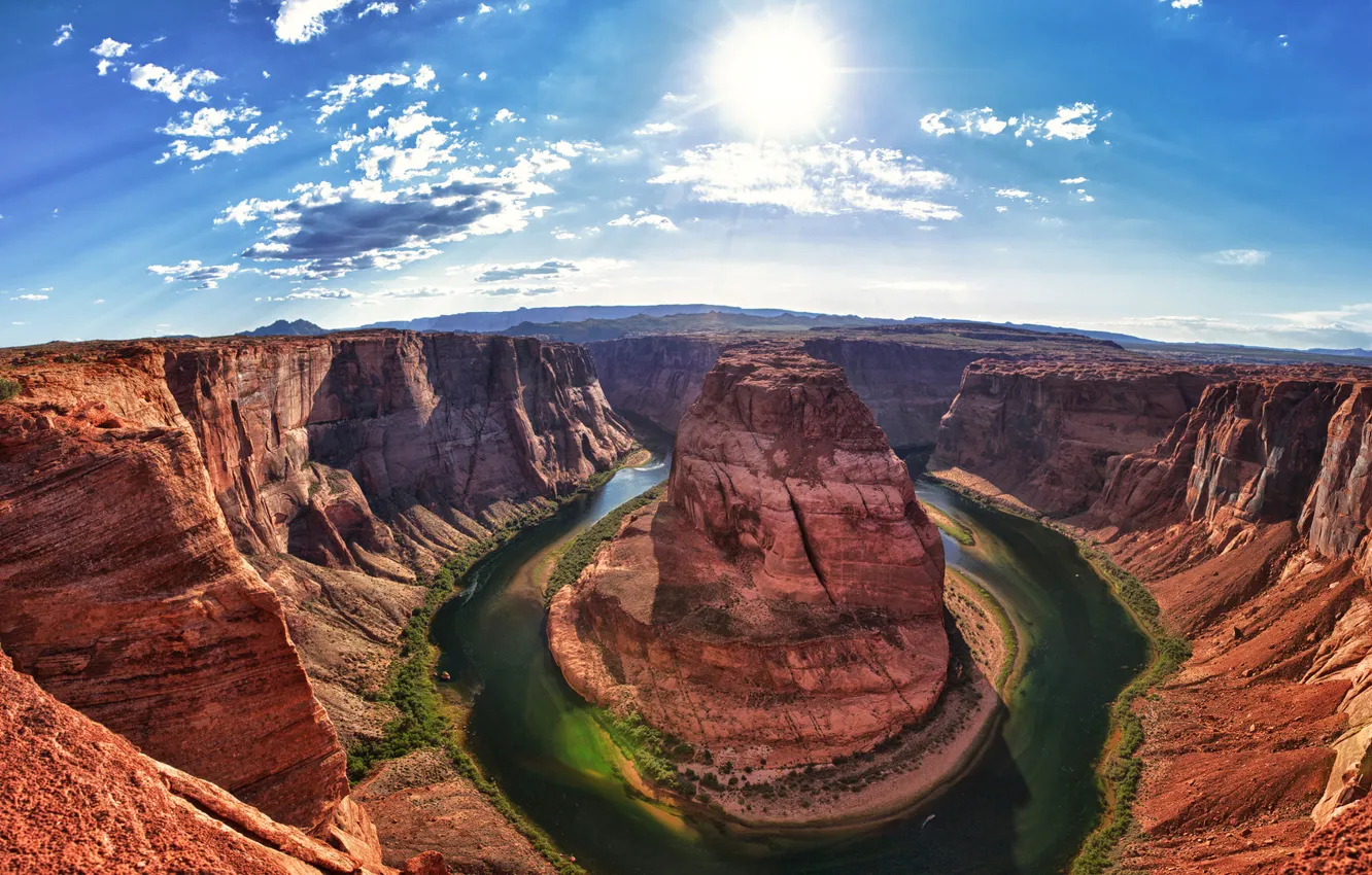 Photo wallpaper green, light, United States, river, Arizona, sun, Grand Canyon, Colorado River