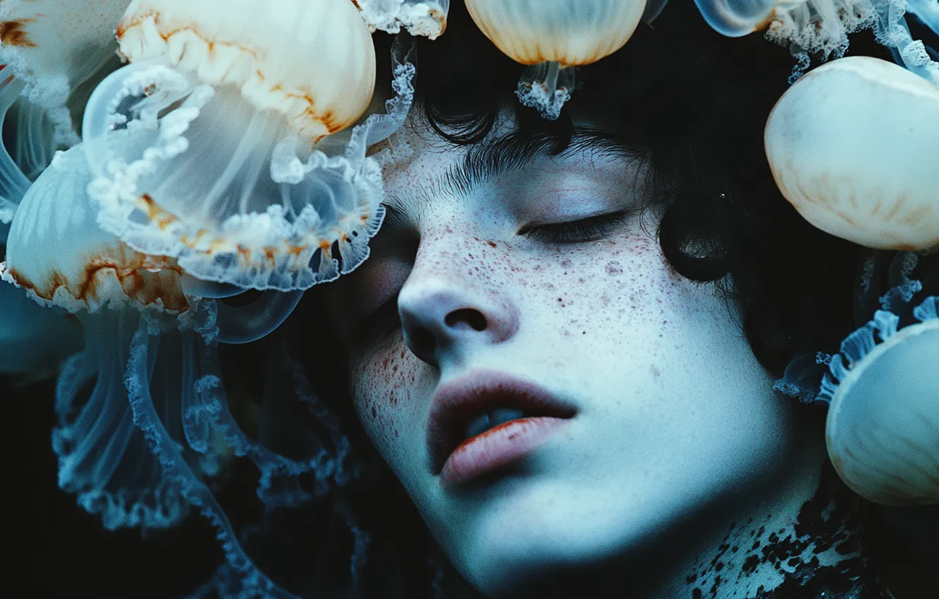 Photo wallpaper face, fiction, sleep, portrait, Medusa, jellyfish, sleeping, freckles