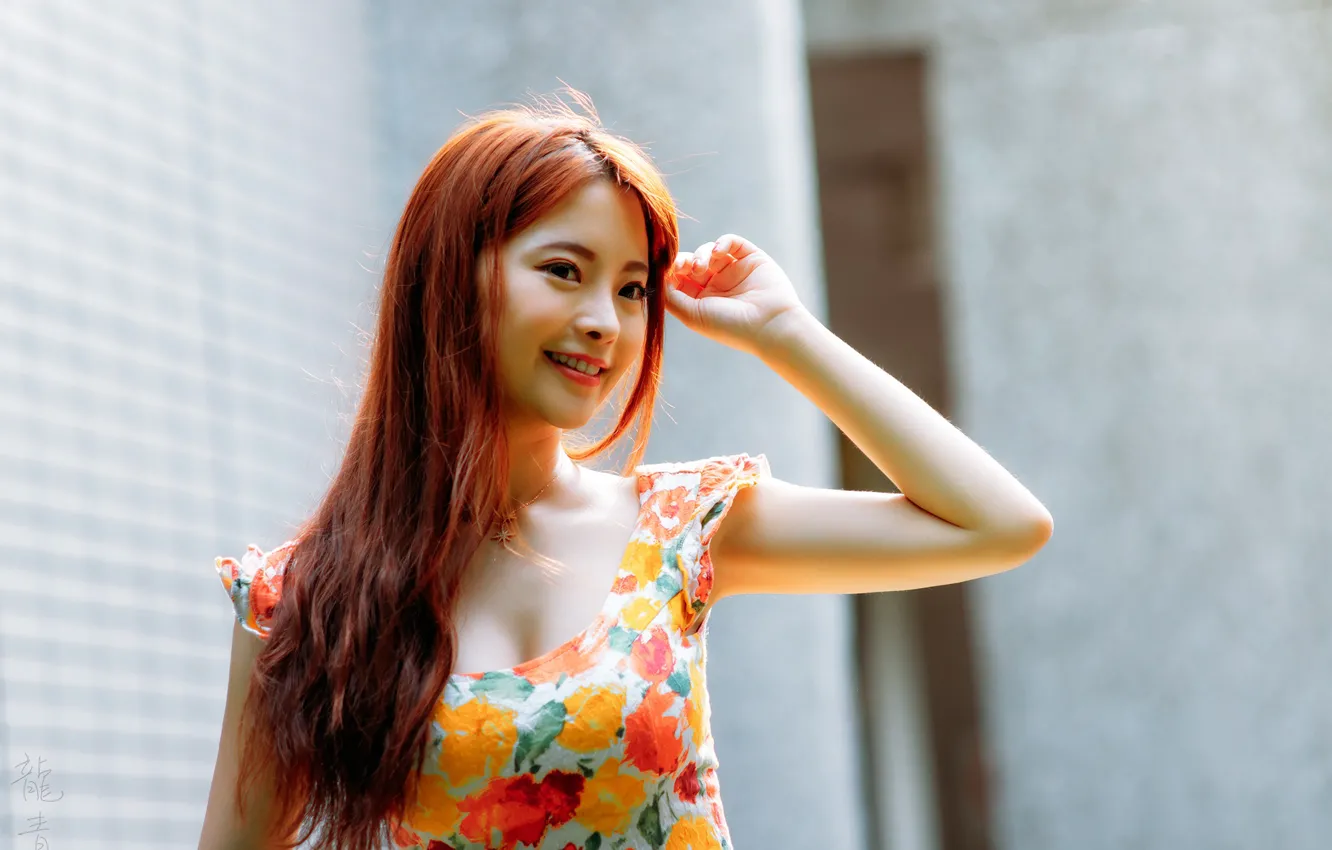 Photo wallpaper pose, smile, model, portrait, makeup, dress, hairstyle, Asian