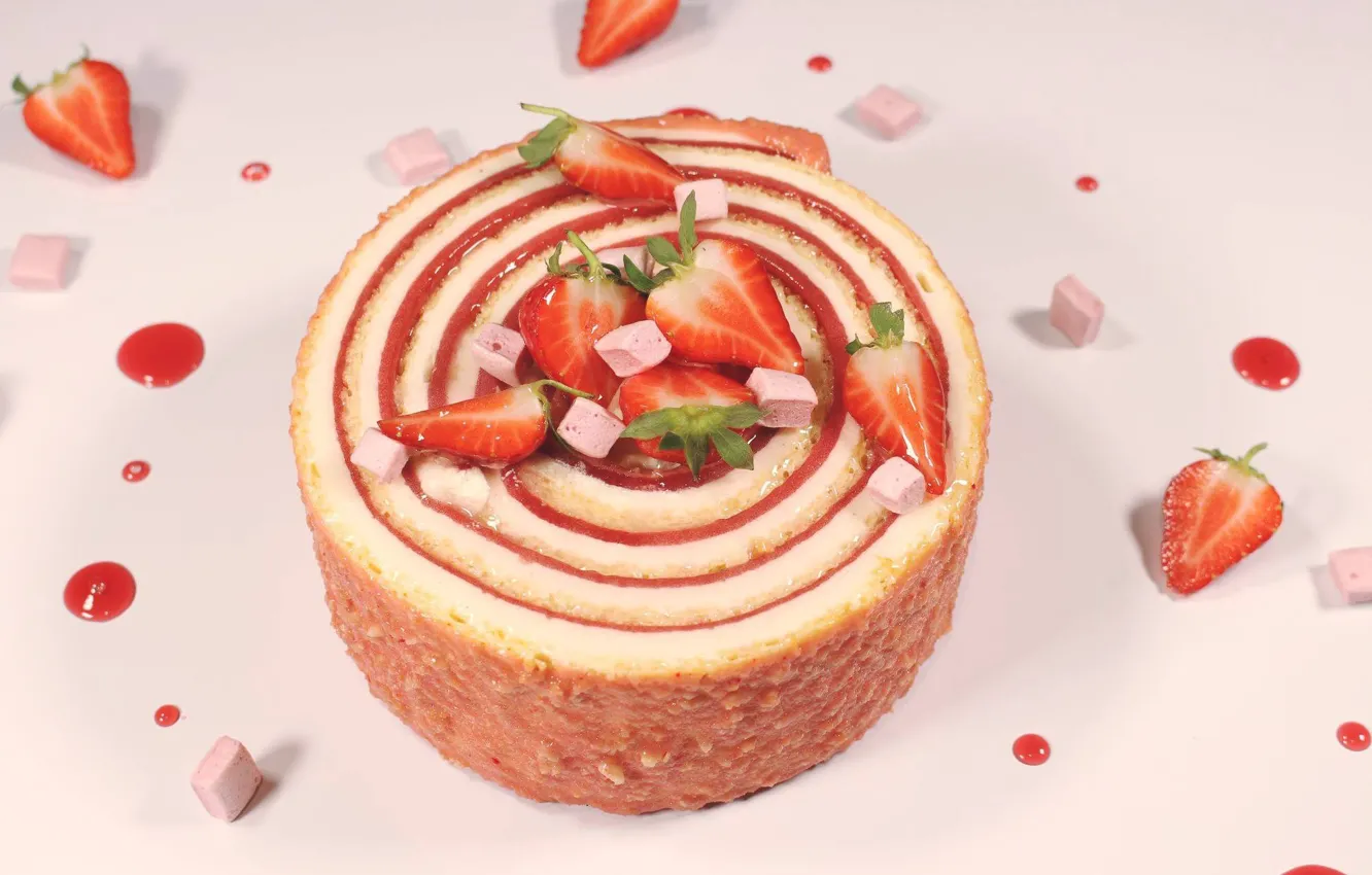 Photo wallpaper berries, strawberry, cake, roll