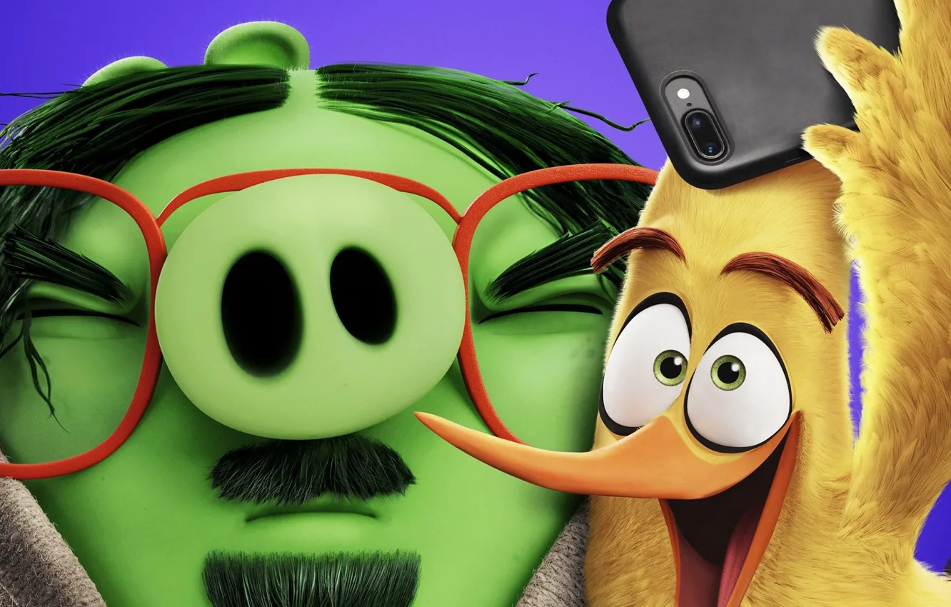 Photo wallpaper bird, pig, smartphone, selfie, The Angry Birds Movie 2