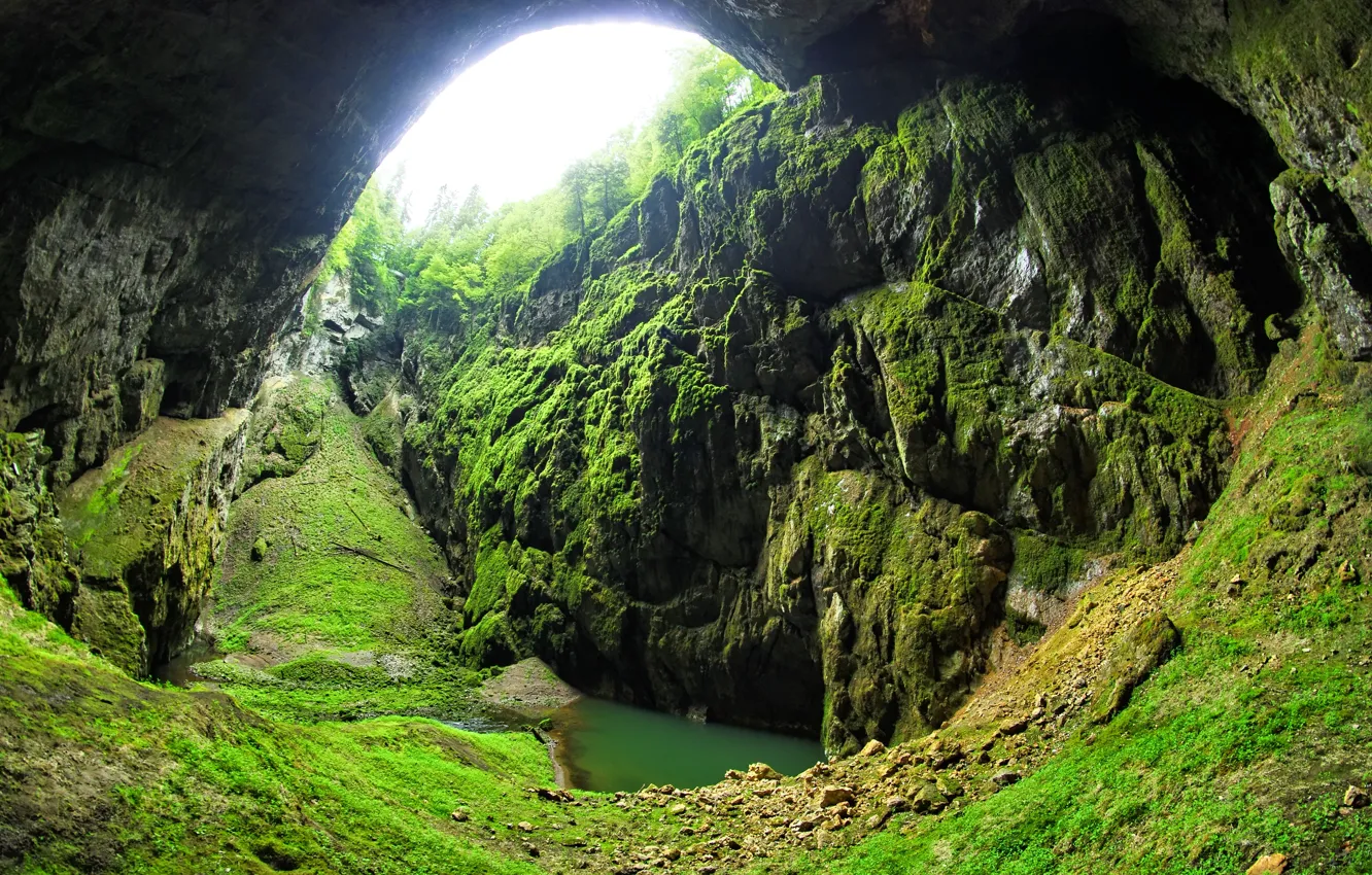 Photo wallpaper lake, Czech Republic, gorge, propast Macocha, Boskovice, Morava, The moravian karst, Western park