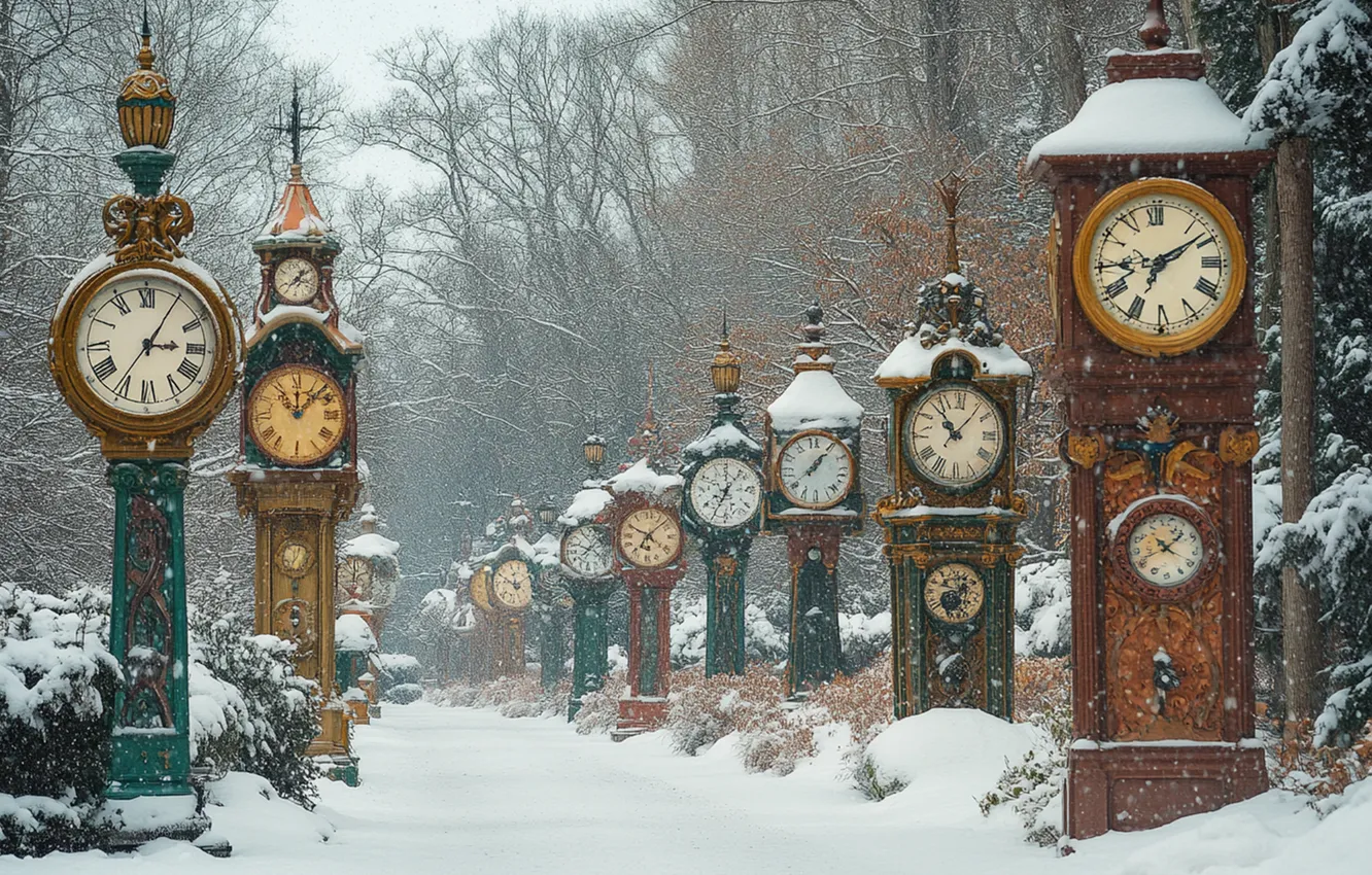 Photo wallpaper winter, forest, snow, trees, branches, nature, time, fog