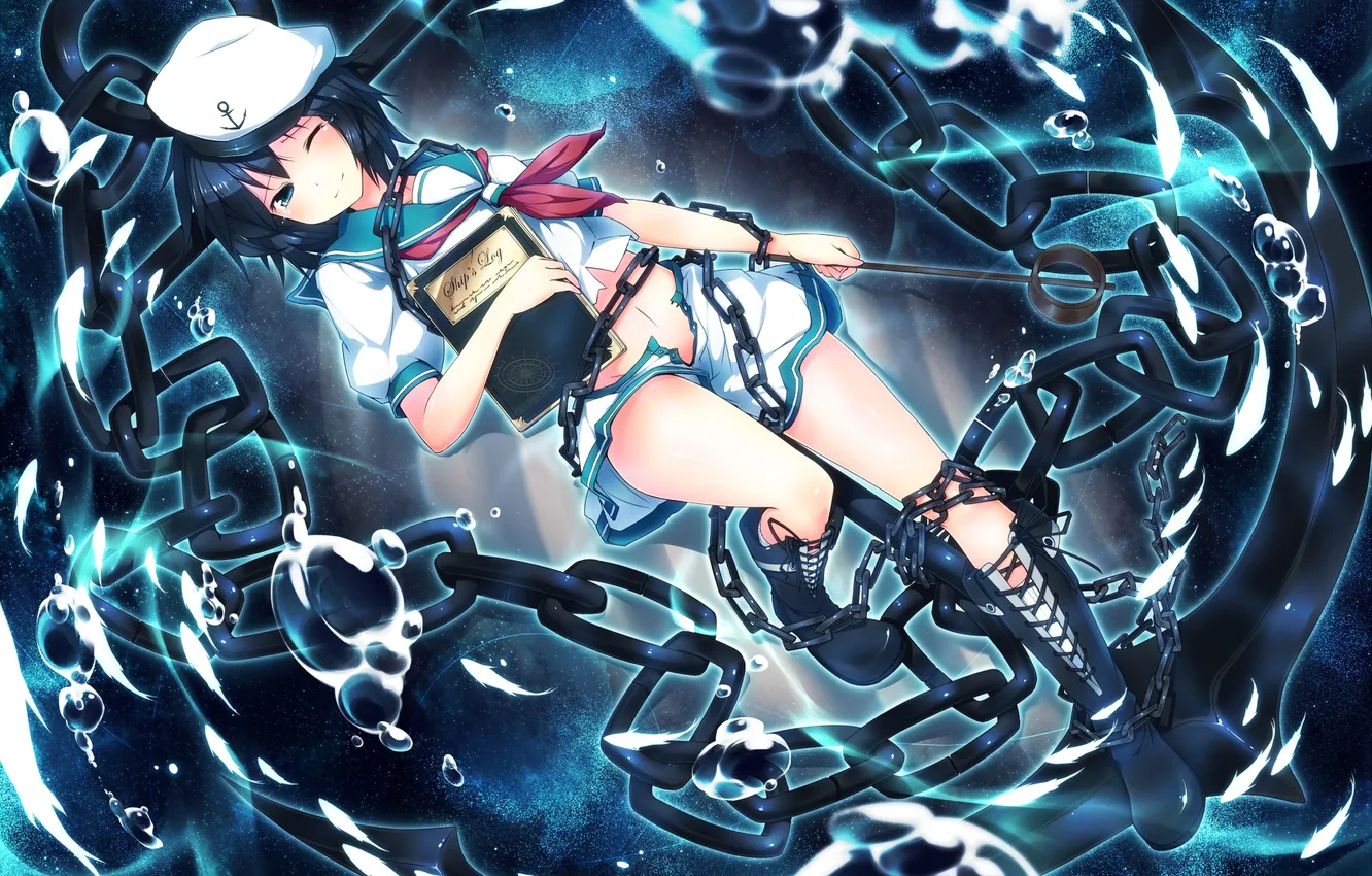 Photo wallpaper look, water, smile, tears, chain, book, touhou, art