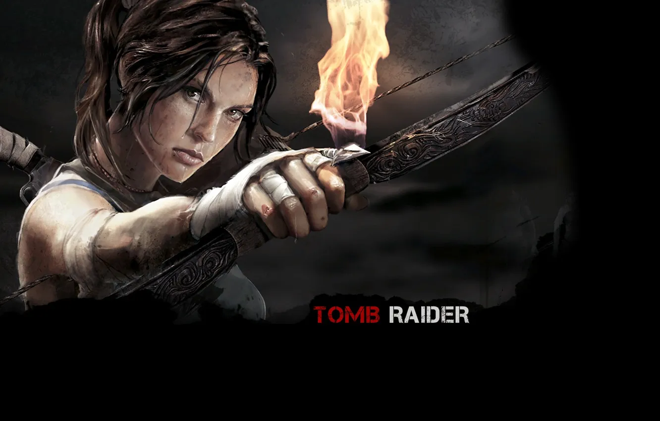 Photo wallpaper look, girl, lights, bow, Tomb Raider, Lara Croft, 2013