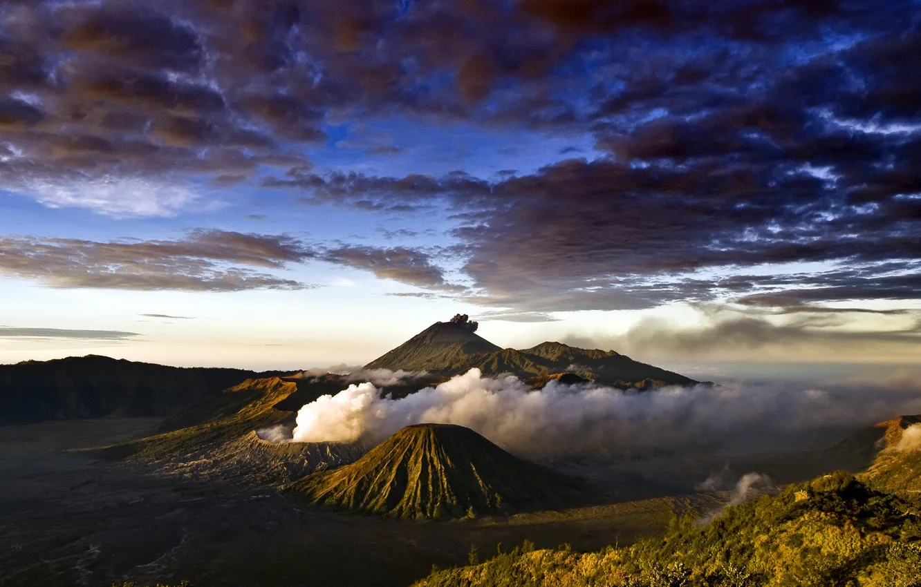 Photo wallpaper the sky, clouds, the volcano, Java, Bromo