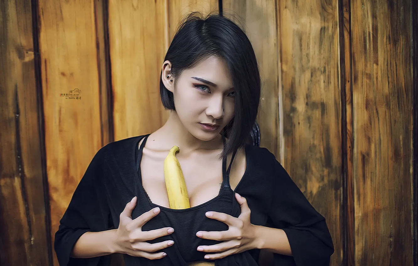 Photo wallpaper look, girl, bananas