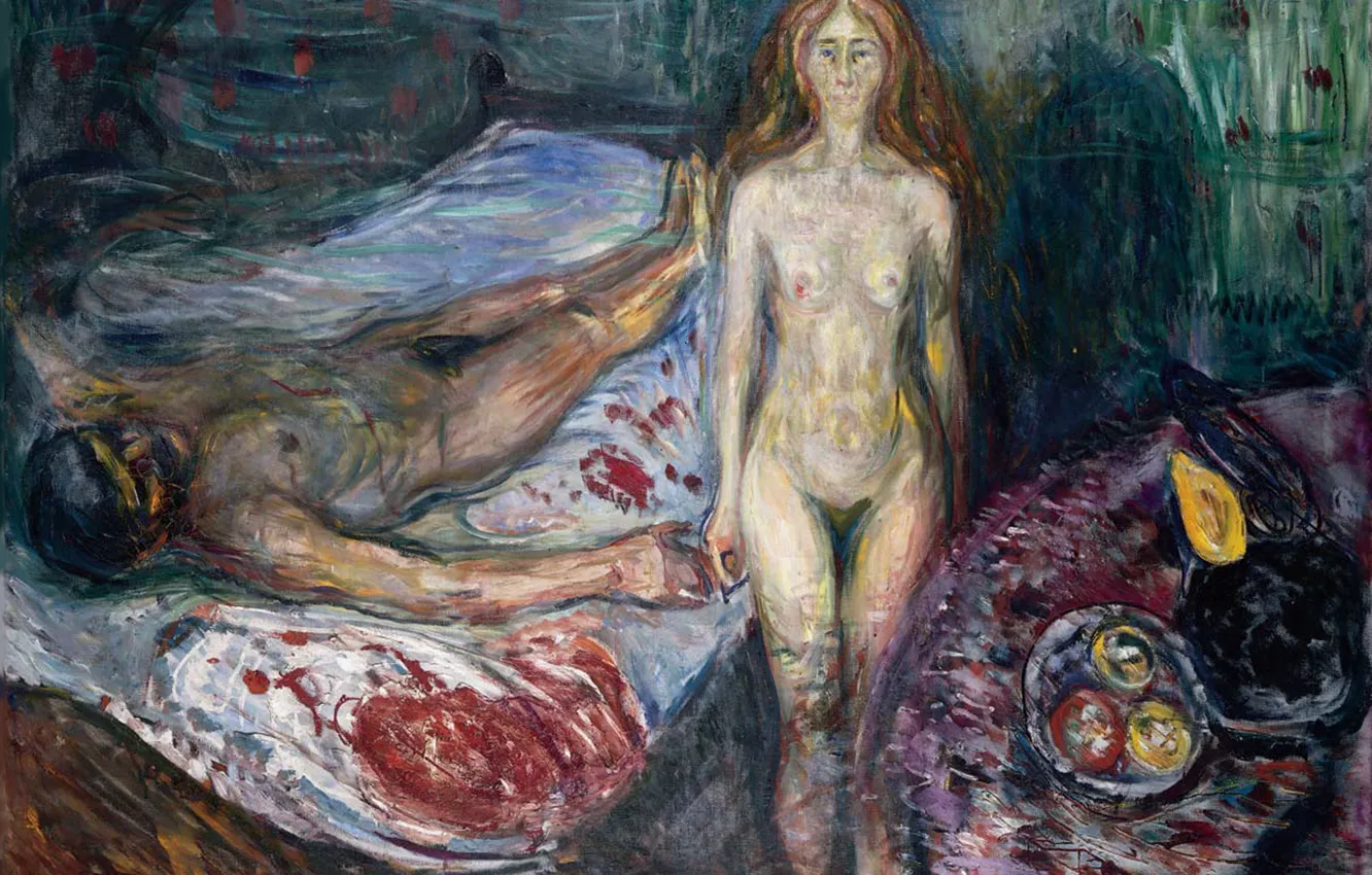 Photo wallpaper blood, woman, naked, picture, male, two, naked, Norwegian painter