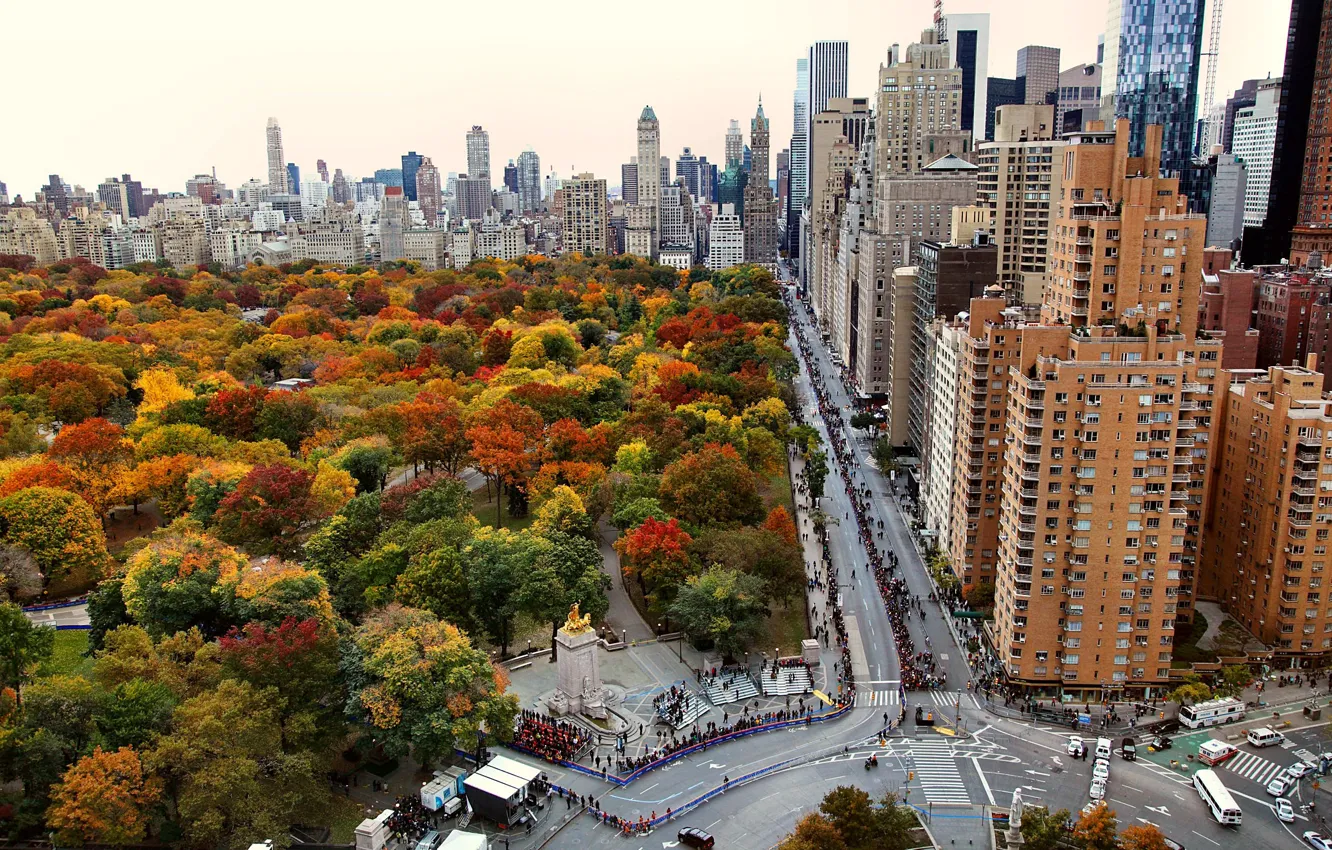 Photo wallpaper city, USA, road, trees, New York, Manhattan, park, New York City