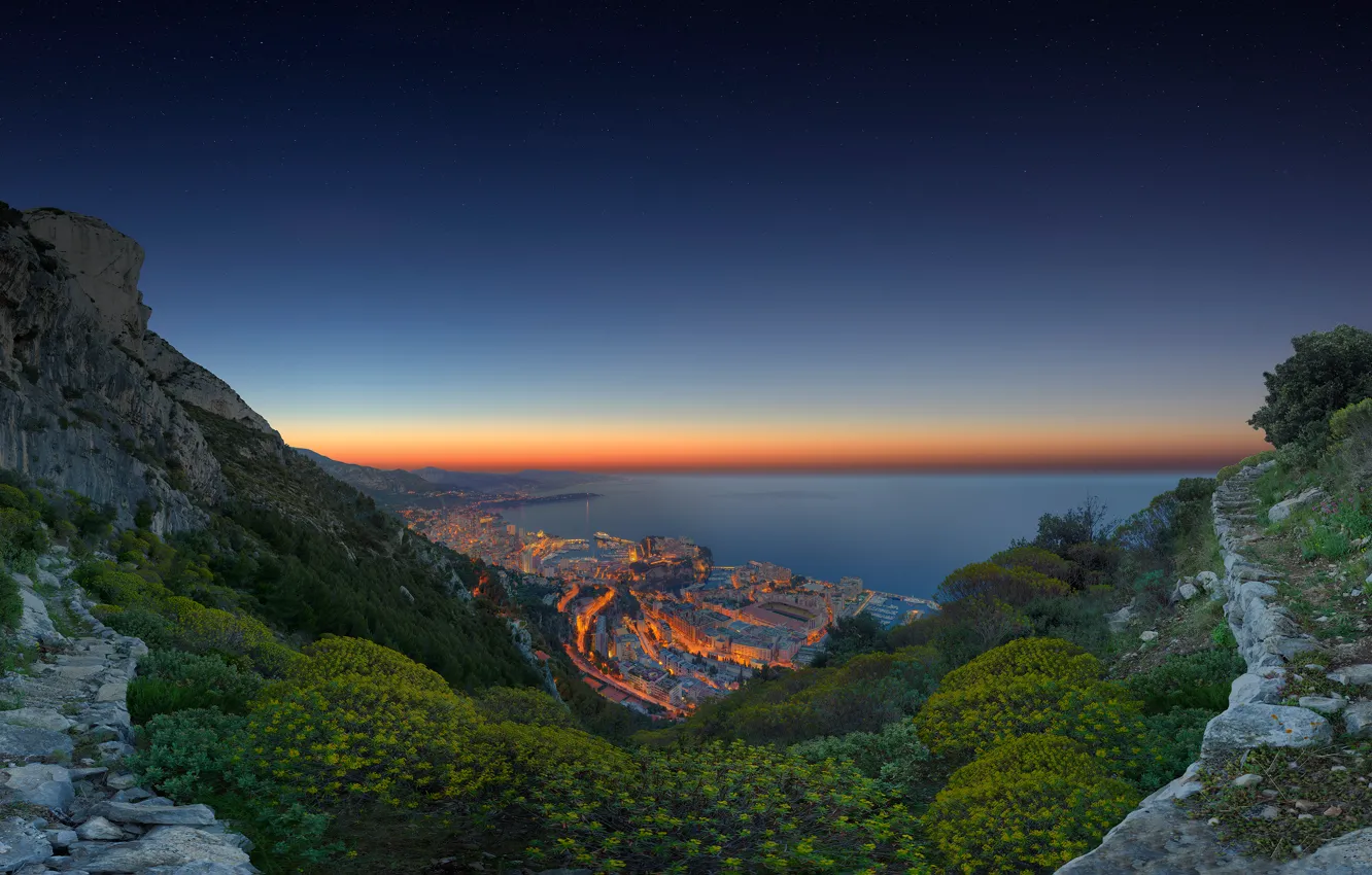 Photo wallpaper the ocean, coast, panorama, Monaco