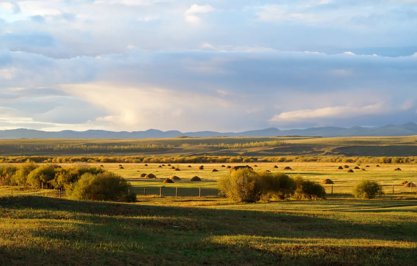 Photo wallpaper field, autumn, the sky, landscape, nature, the evening, mdtristan, Buryatia
