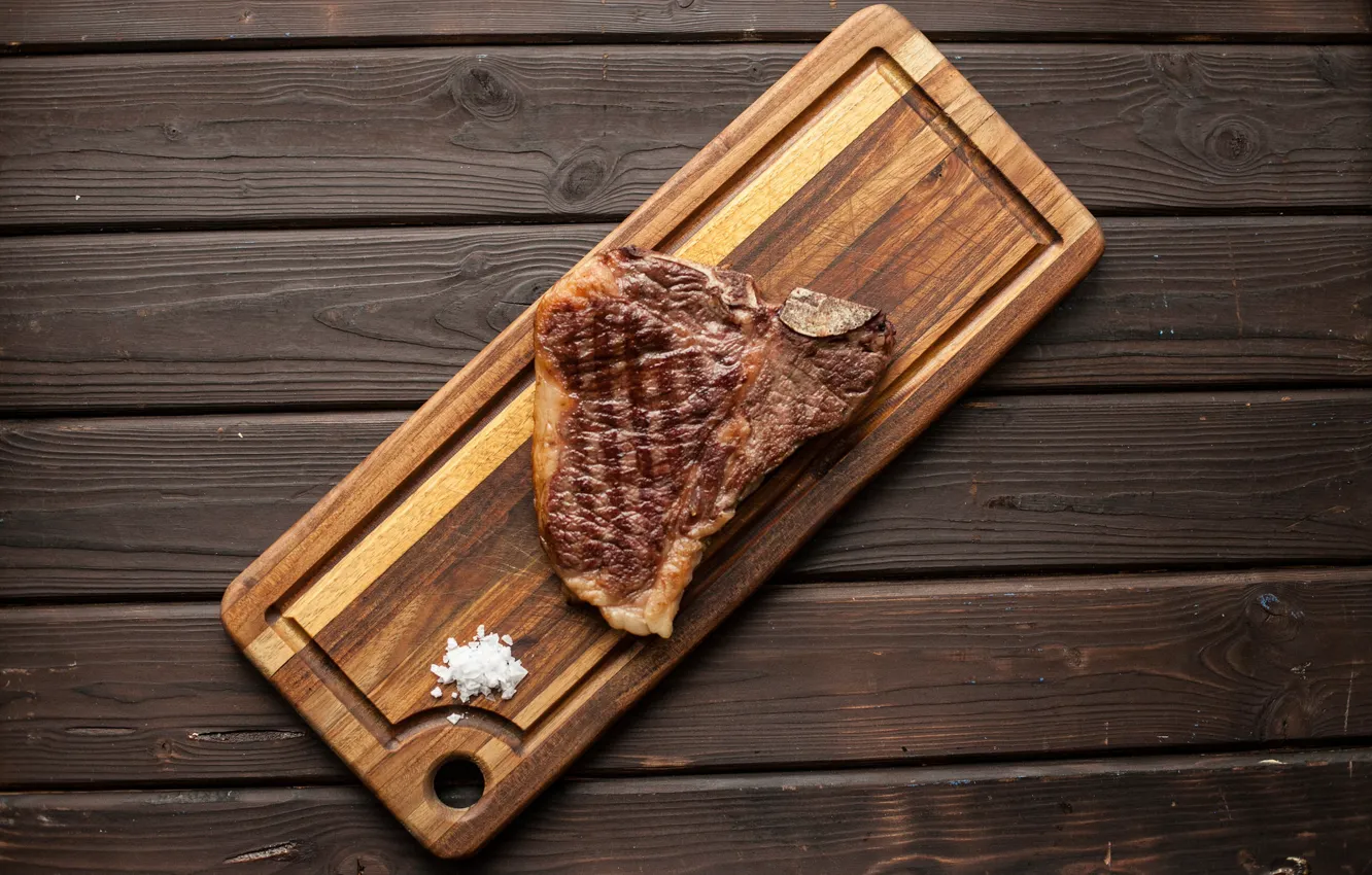 Photo wallpaper Board, Steak, Meat, Salt