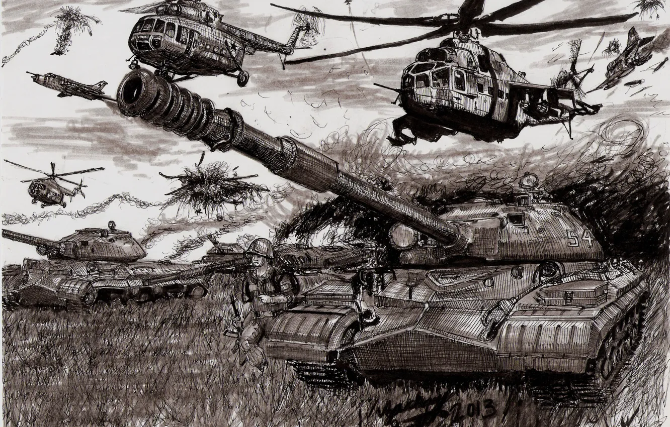 Photo wallpaper attack, helicopters, Tanks