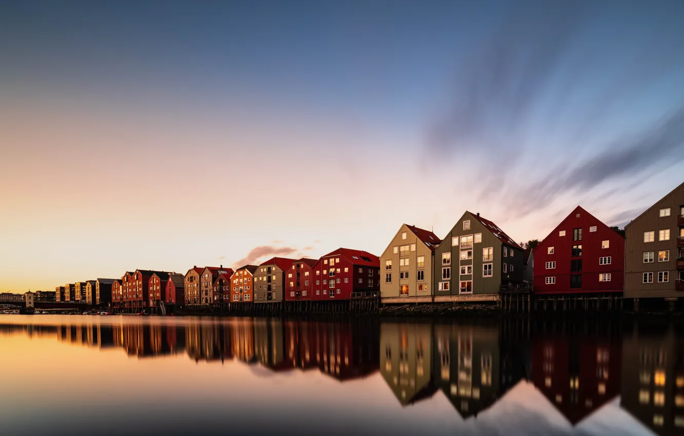 Photo wallpaper night, the city, Trondheim