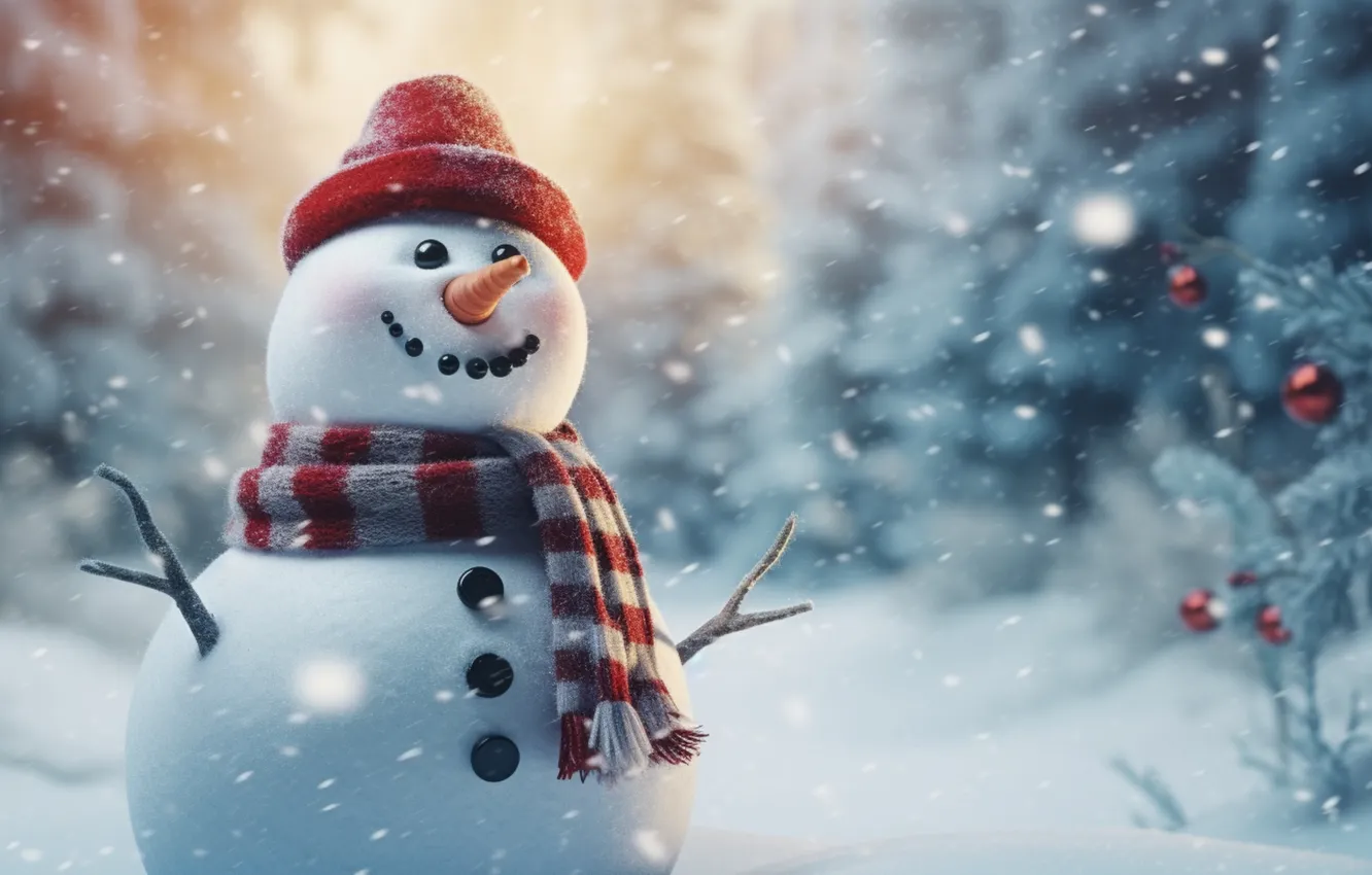 Photo wallpaper winter, snow, new year, Christmas, snowman, Christmas, winter, cute