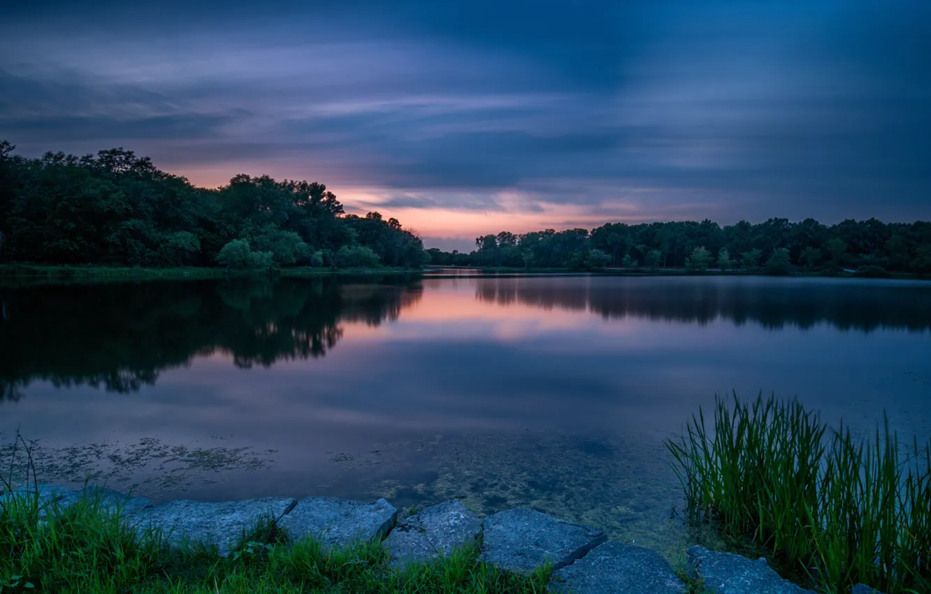 Photo wallpaper forest, sunset, lake, Arrowhead Lake, Lake Arrowhead