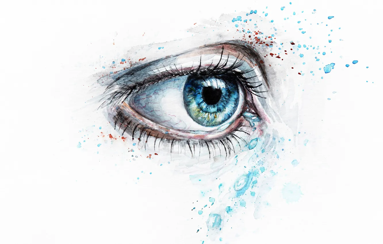 Photo wallpaper eyes, eyelashes, blue, sadness, figure, graphics, divorce, tears