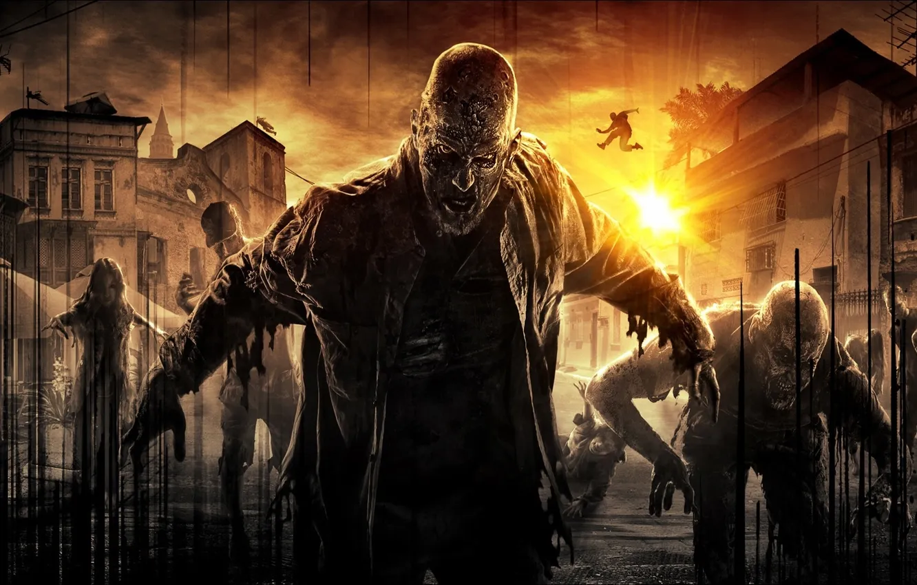 Photo wallpaper the sky, look, the sun, clouds, sunset, home, the situation, zombies