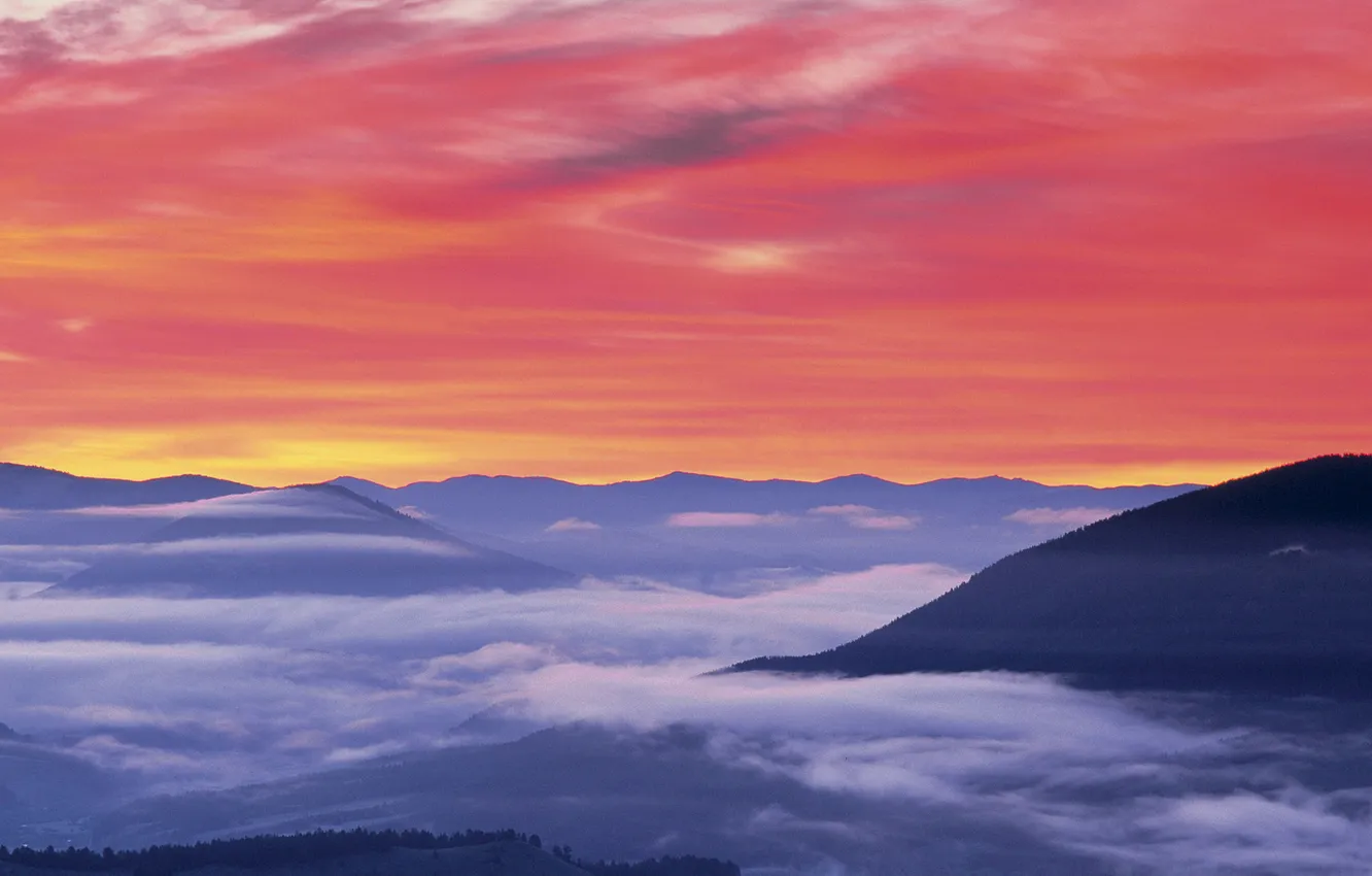 Photo wallpaper the sky, clouds, sunset, mountains, nature, Wallpaper