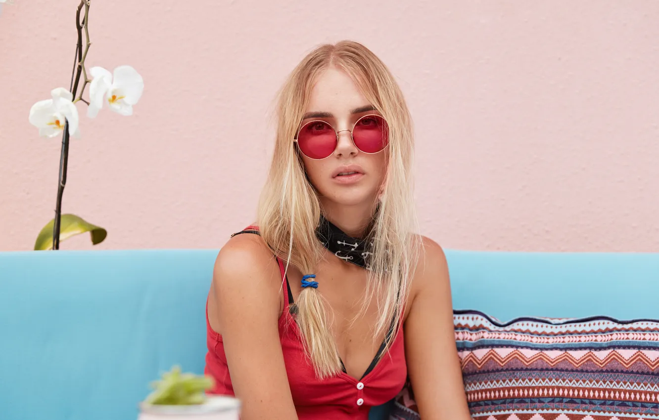 Photo wallpaper woman, blonde, sunglasses, fashionable, trendy