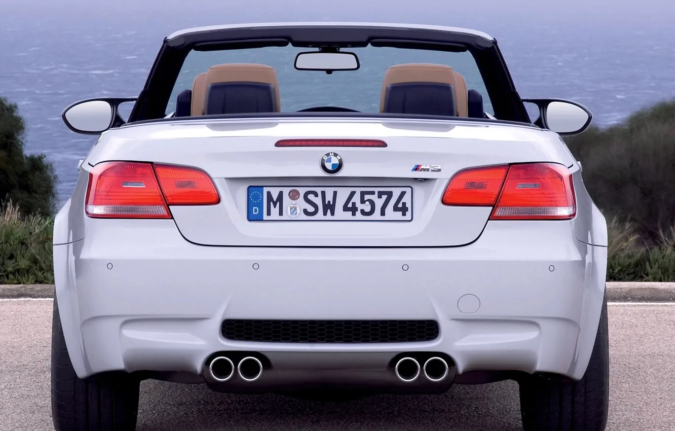 Photo wallpaper sea, white, BMW, BMW, convertible, the bushes, bmw m3