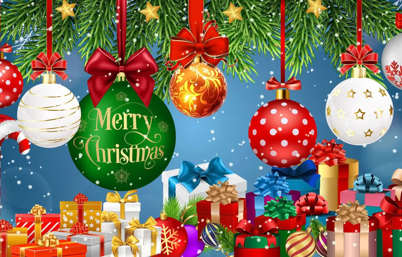 Photo wallpaper Graphics, Christmas, Bombki, Twigs