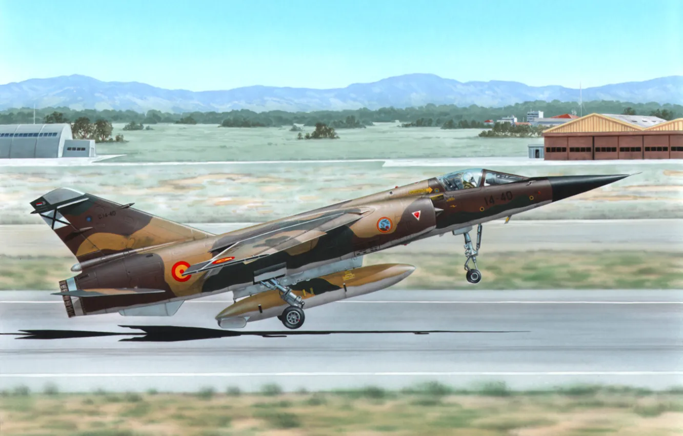 Photo wallpaper fighter, war, art, airplane, painting, aviation, jet, Dassault Mirage F1